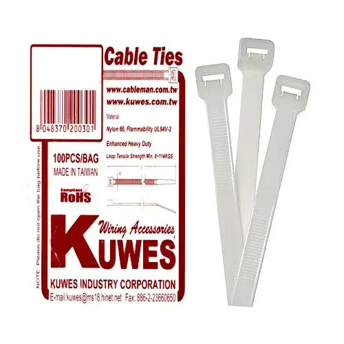 رباط كابلات كويز KSGT-250TC عدد 100 قطعة في كل عبوة أبيض/أسود