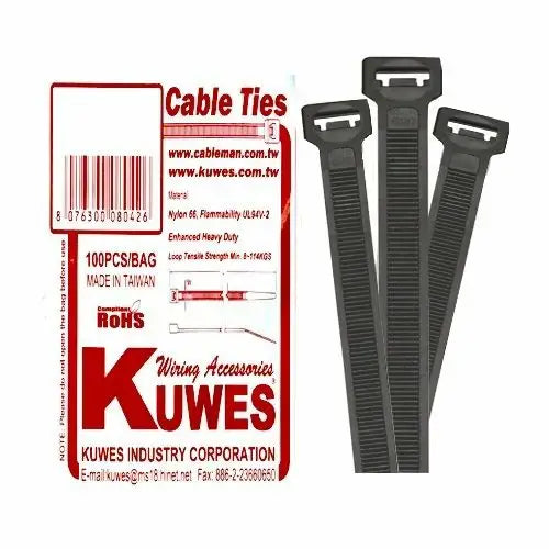 رباط كابلات كويز KSGT-250TC عدد 100 قطعة في كل عبوة أبيض/أسود
