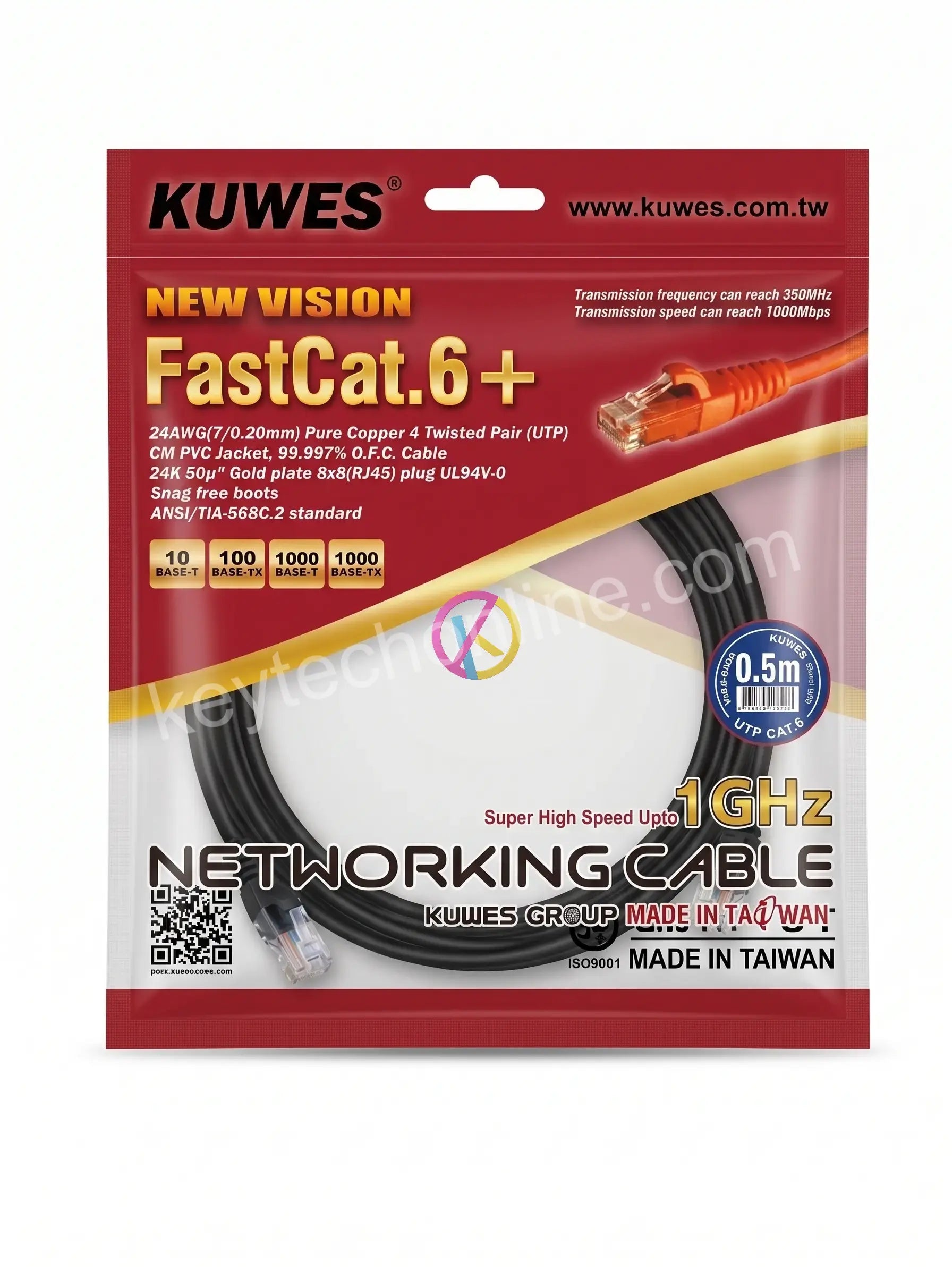 KUWES PATCH CORD CAT6+ 0.5MTR BLACK/BLUE/RED/YELLOW