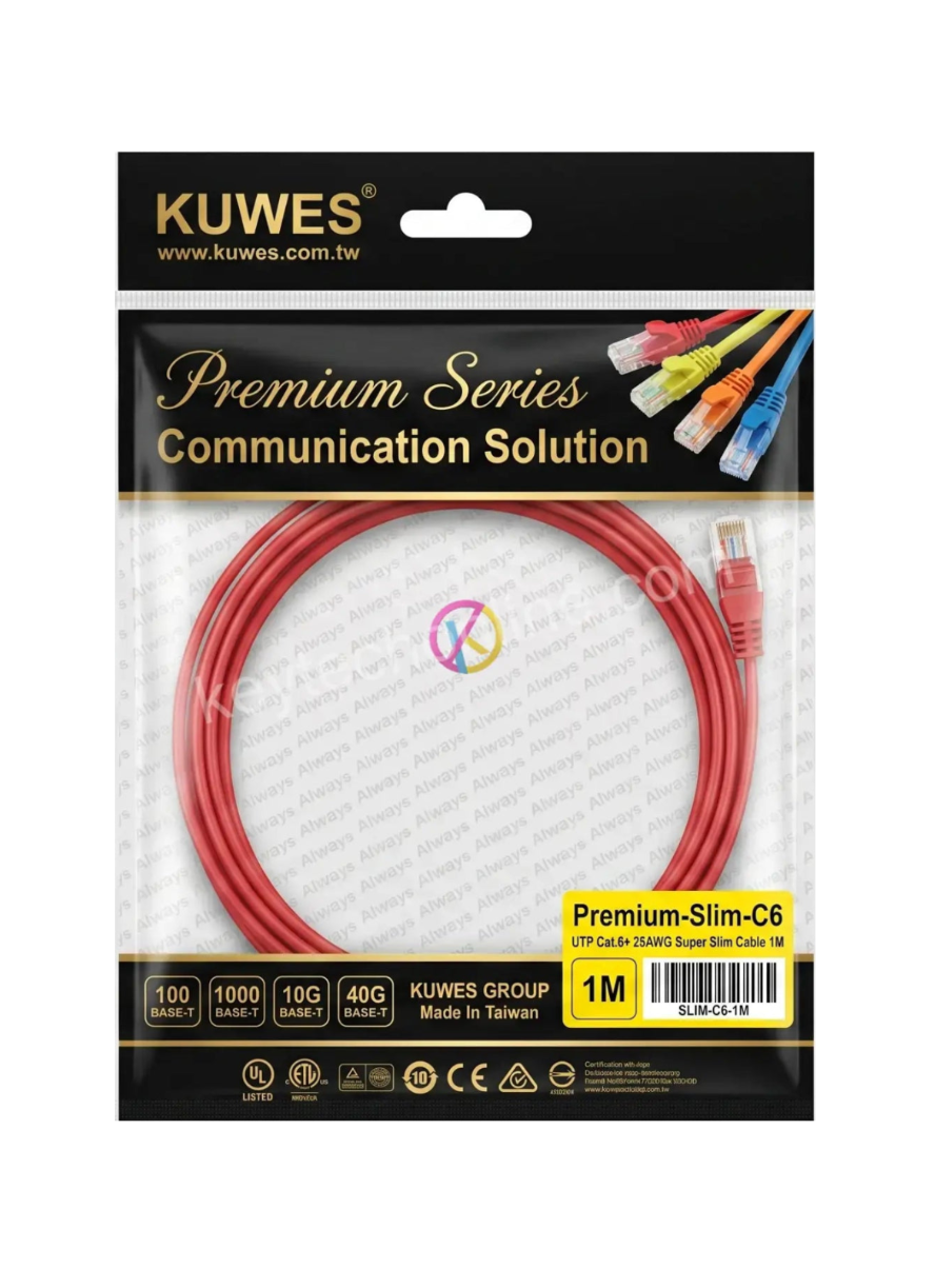 كيبل تصحيح KUWES CAT6+ فائق النحافة بطول 1 متر أحمر/أزرق/برتقالي أبيض