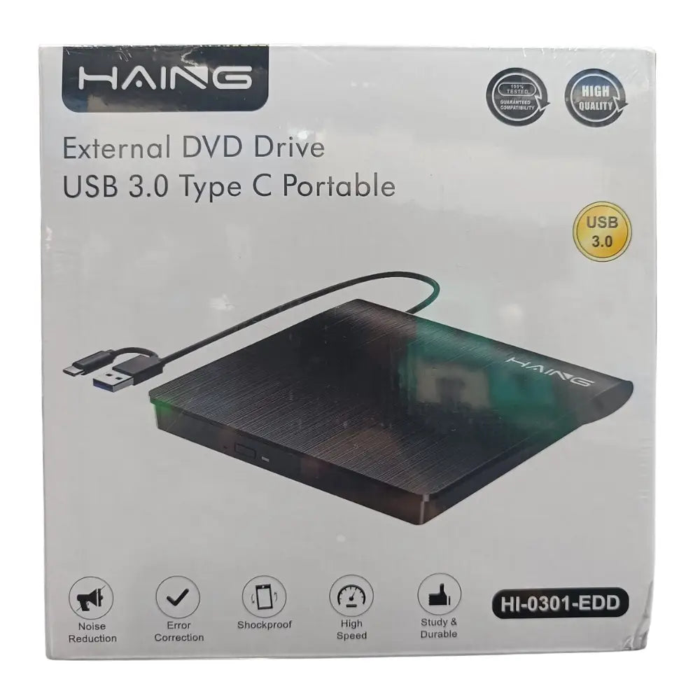 HAING EXTERNAL DVD DRIVE DUAL PORT USB-A 3.0/USB-C PORTABLE BURNER WRITER