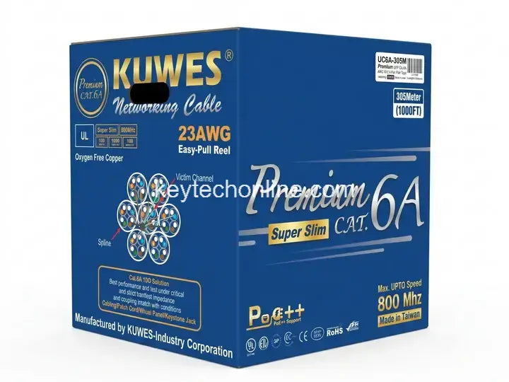 KUWES CAT6A PREMIUM SUPER SLIM UTP 10G CABLE ROLL 305 MTR