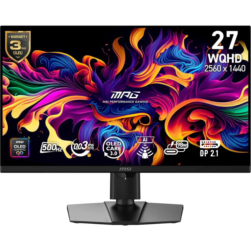 MSI 27” MPG 271QR QD-OLED X50 2K 500Hz 0.03ms DP 2.1HDMI 2.1 HDR500 ROTATABLE GAMING MONITOR