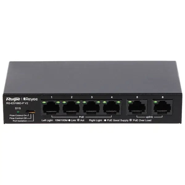 RUIJIE RG-ES106D-P V2 REYEE 8-PORT 10/100MBPS DESKTOP UNMANAGED POE SWITCH