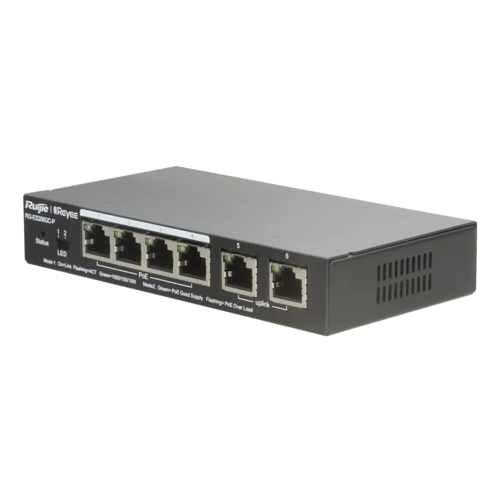 محول POE مُدار سحابيًا من RUIJIE RG-ES206GC-P بستة منافذ جيجابت