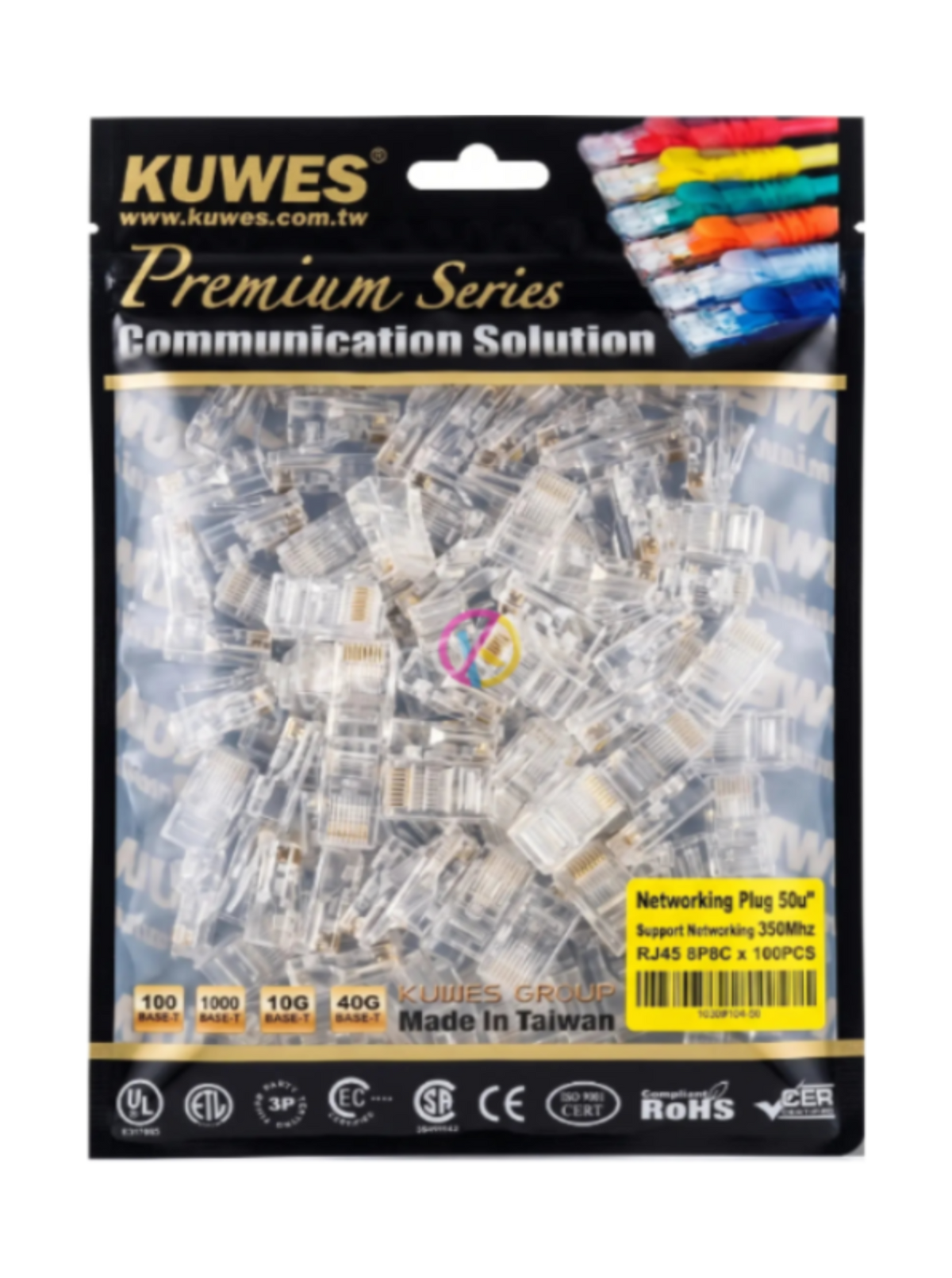 موصل KUWES RJ45 CAT6 50U - 100 قطعة في العبوة - 350 ميجاهرتز