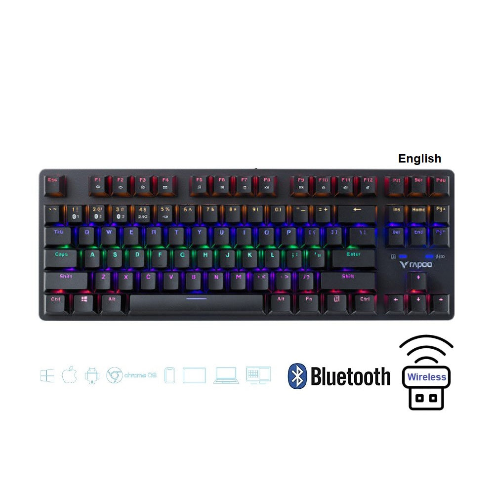 RAPOO V500PRO-87 WIRELESS/BLUETOOTH COMPACT MULTI-MODE MECHANICAL RGB TKL GAMING KEYBOARD (BLUE SWITCH)-ENG