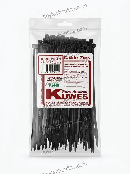 ربطات كيبل KUWES KSGT-200TC، 100 قطعة في العبوة، أبيض/أسود