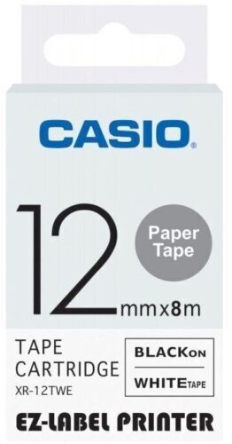 Casio Black On White Label Printer Tape, 12 Mm Width, 8 M Length