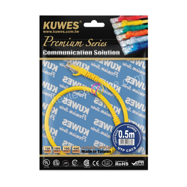 كيبل توصيل KUWES PATCH CORD CAT6+ UTP 0.3 متر أصفر