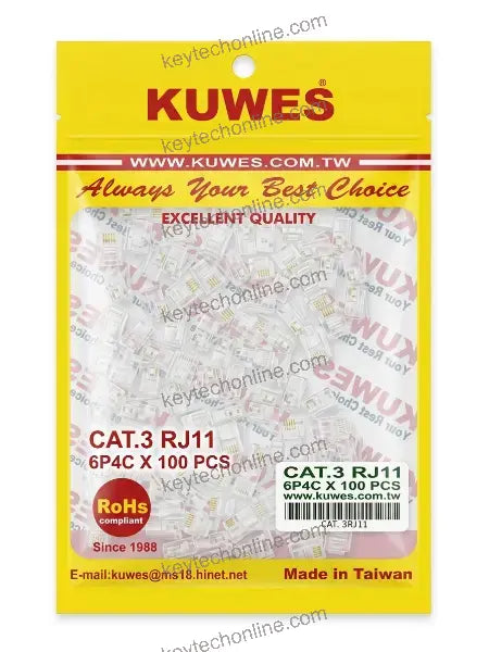 KUWES RJ11 CAT.3 CONNECTOR 100PCS PER PACK