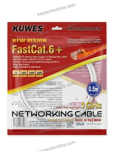 KUWES PATCH CORD CAT6+ UTP 0.5MTR OW